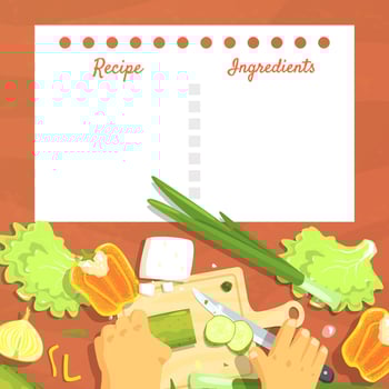 Recipe Blank Card or Sheet Template for Making Notes about Meal Preparation, Healthy Fresh Cooking Ingredients Illustration vector