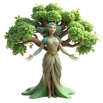 nostalgic immaculate An ethereal dryad emerging from a giant oak tree, dappled sunlight filtering through the leaves, Pre Raphaelite style sharp png