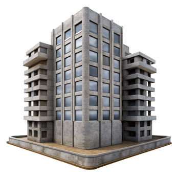 stunning abstract Brutalist concrete apartment block, overcast sky, gritty realism, urban photography style, handcrafted png