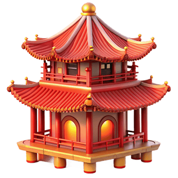 coveted bohemian A traditional Chinese pagoda with ornate red and gold details, vibrant sunset lighting, traditional Chinese style exclusive png