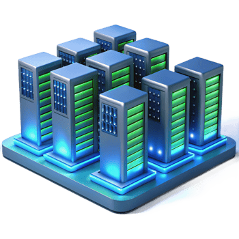 harmonious splendid A futuristic server room, endless rows of glowing servers, cool blue and green hues, perspective view, hyperrealistic style authentic png