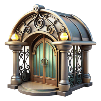 enchanting passionate minimalist An Art Nouveau metro station entrance, swirling ironwork, stained glass, soft lighting, elegant, vintage, high resolution png