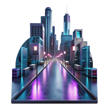picturesque calm coastal A futuristic cityscape reflected in a rain slicked street, illuminated by neon signs and headlights, cyberpunk style top tier png