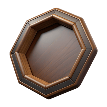 impressive retro Octagonal wooden frame with dark stain, carvedetails, front view, dramatic lighting, isolateon transparent background,high-resolution product photography 4K png