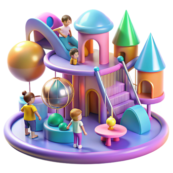 iconic coastal A group of children playing in a futuristic playground, bright colors, whimsical style, concept art, detailed png