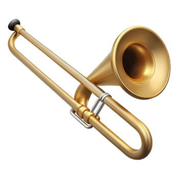 romantic majestic Trombone, brass finish, slide extended, soft lighting, side view, detaileillustration, isolateon transparent background,high-resolution product photography elite png