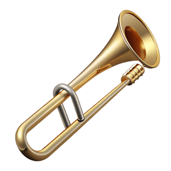 memorable retro Trombone, brass finish, slide extended, soft lighting, side view, detaileillustration, isolateon transparent background,high-resolution product photography high resolution png