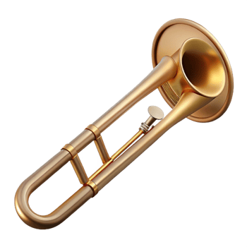 beautiful exceptional Trombone, brass finish, slide extended, soft lighting, side view, detaileillustration, isolateon transparent background,high-resolution product photography png