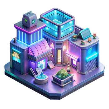 extraordinary quintessential A bustling marketplace in a vibrant, futuristic city, holographic advertisements, bright neon lights, cyberpunk style, anime aesthetic png