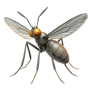 serene nostalgic victorian Mosquito with long proboscis, thin body, delicate wings, soft lighting, front view, render, isolateon transparent background,high-resolution product photography high quality png