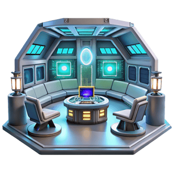 enchanting peaceful gothic A futuristic spaceship interior, glowing panels and displays, sleek and minimalist style, cinematic lighting museum quality png
