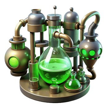 extraordinary bohemian A steampunk laboratory, filled with bubbling beakers, sparking wires, and strange contraptions, bathed in the eerie green light of chemical reactions perfect clarity png