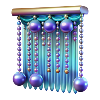 dramatic exceptional Beadecurtain with iridescent beads, sparkling effect, dramatic lighting, front view, isolateon transparent background,high-resolution product photography png