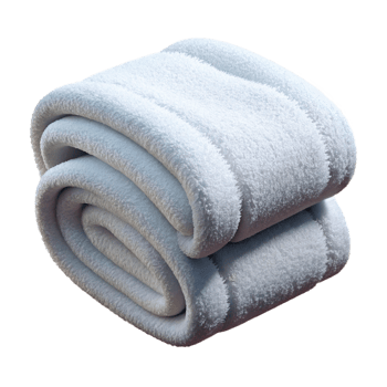 peaceful elegant Fluffy white bath towel, thick terry cloth, soft lighting, foldeneatly, isolateon transparent background,high-resolution product photography expertly shot png