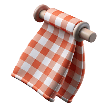 romantic radiant Tea towel with a checkerepattern, linen fabric, soft lighting, hanging over a bar bar not visible, isolateon transparent background,high-resolution product photography exclusive png