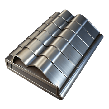 stunning rare Metal roofing shingle, corrugated, galvanizesteel, studio lighting, side view, render, isolateon transparent background,high-resolution product photography png