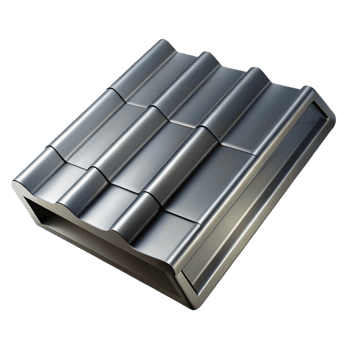 iconic contemporary Metal roofing shingle, corrugated, galvanizesteel, studio lighting, side view, render, isolateon transparent background,high-resolution product photography precision png