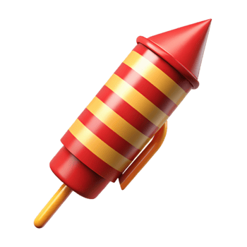 magnificent distinguisheSingle firework rocket, reangolstripes, fuse visible, matte finish, dramatic lighting, isolateon transparent background,high-resolution product photography png