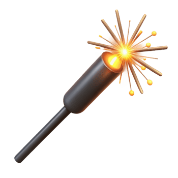 splendinotable Single firework sparkler, burning tip, glowing embers, trailing smoke, close-up, isolateon transparent background,high-resolution product photography png
