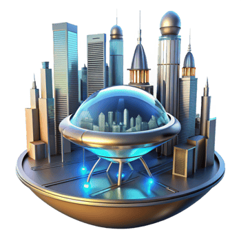 serene exceptional A spaceship landing on a futuristic cityscape, sleek metallic design, bright lights, dynamic angle, science fiction, cinematic, png