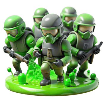 alluring geometric A group of genetically modified soldiers, their faces obscured by visors, charging through a toxic, alien swamp. Greenish lighting, gritty style crisp png
