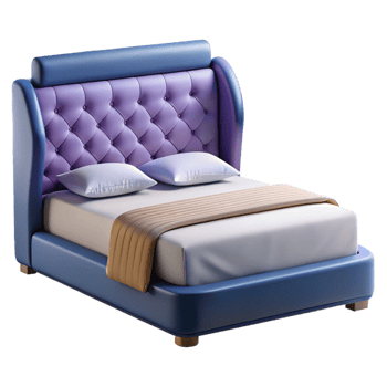 immaculate ethereal tropical Queen size beframe, upholstereheadboard, tuftefabric, soft lighting, front view, isolateon transparent background,high-resolution product photography fine detail png