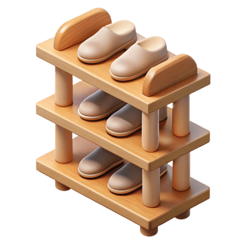 exquisite geometric Wooden shoe rack, multiple tiers, natural finish, soft lighting, isolateon transparent background,high-resolution product photography authentic png
