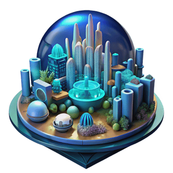 acclaimed geometric A futuristic city built on the ocean floor, bioluminescent corals illuminating the underwater structures, science fiction style studio quality png