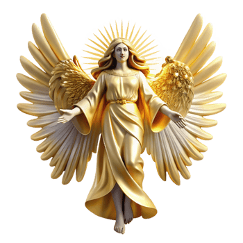 picturesque dreamy surreal A celestial being with radiant golden wings descending from the heavens, divine golden lighting, in a grand baroque painting style ultra HD png