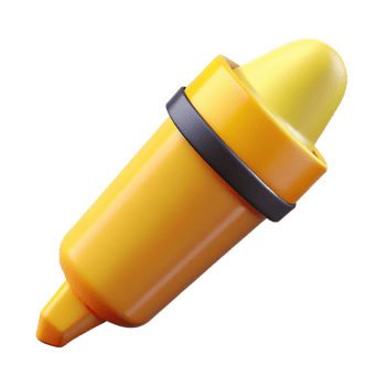 dramatic sought-after Highlighter, yellow, chisel tip, cap on, studio lighting, product shot, isolateon transparent background,high-resolution product photography png