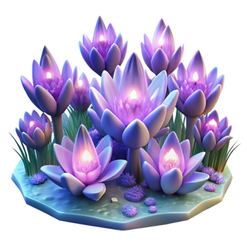 alluring iconic A field of blooming, crystalline flowers, emitting a soft, otherworldly glow, with soft, diffuse lighting, in a fantasy style png