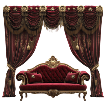 Luxurious Vintage Sofa with Elegant Curtains png