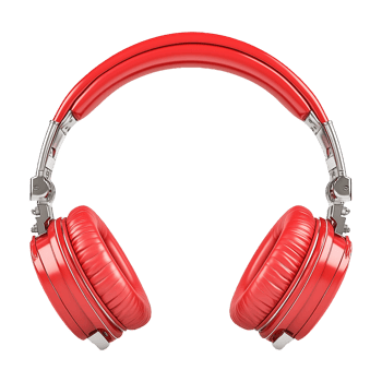 Stylish Red Metallic Headphones with Chrome Accents png