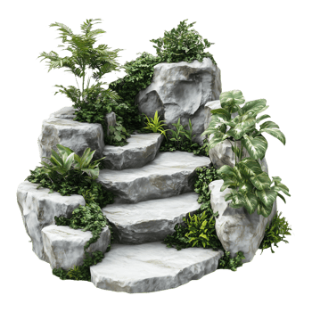 Natural Stone Garden Steps with Lush Green Foliage png