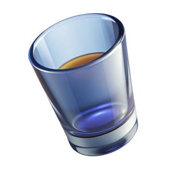 serene dreamy vintage Shot glass, small anthick, clear glass, dramatic lighting, side view, isolateon transparent background,high-resolution product photography high quality png