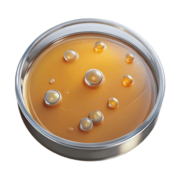 picturesque memorable Metal petri dish with agar gel anvisible bacterial colonies, studio lighting, top-down view, isolateon transparent background,high-resolution product photography png