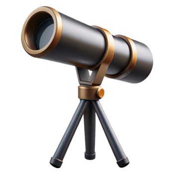 remarkable tropical Telescope with adjustable lens antripomount, metallic anblack finish, dramatic lighting, side view, isolateon transparent background,high-resolution product photography impeccable png