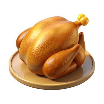 ethereal fascinating Roasteturkey with golden brown skin, crispy edges, angarnishewith herbs, studio lighting, front view, isolateon transparent background,high-resolution product photography 4K png