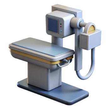 fascinating unparalleleX-ray machine with adjustable arm, digital display, leashielding, realistic, soft lighting, front view, isolateon transparent background,high-resolution product photography png