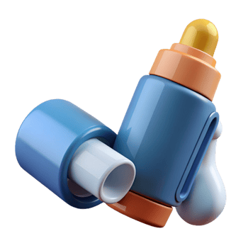 ethereal mesmerizing Inhaler with mouthpiece, pressurizecanister, plastic casing, realistic, studio lighting, with transparent background,high-resolution product photography high resolution png