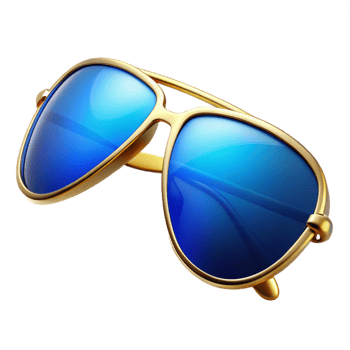 timeless rustic A pair of aviator sunglasses, golframes, reflective blue lenses, foldearms, soft lighting, photorealistic, isolateon transparent background,high-resolution product photography elite png