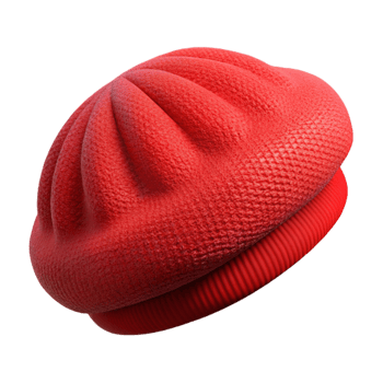 elegant coastal A woman's wool beret, red, knittetexture, slightly angled, studio lighting, photorealistic, isolateon transparent background,high-resolution product photography 8K png