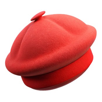 fascinating remarkable A woman's wool beret, red, knittetexture, slightly angled, studio lighting, photorealistic, isolateon transparent background,high-resolution product photography png