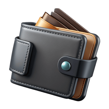 rare gothic A leather wallet, black, multiple carslots, folded, front view, dramatic lighting, photorealistic, isolateon transparent background,high-resolution product photography handcrafted png