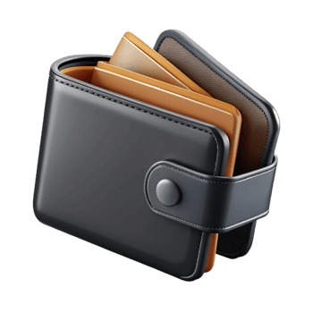 dramatic nordic A leather wallet, black, multiple carslots, folded, front view, dramatic lighting, photorealistic, isolateon transparent background,high-resolution product photography sharp png