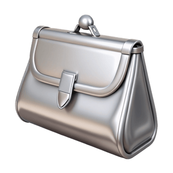 alluring celebrateA clutch bag, silver metallic, rectangular shape, clasp closure, front view, studio lighting, photorealistic, isolateon transparent background,high-resolution product photography png