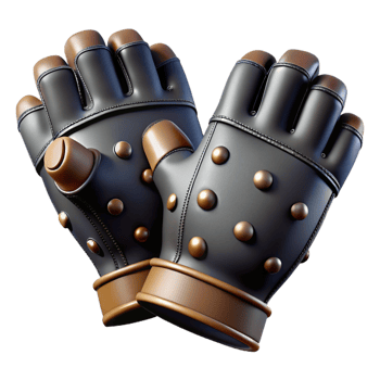 nostalgic exquisite A pair of fingerless gloves, black leather, studdedetails, laiflat, studio lighting, photorealistic, isolateon transparent background,high-resolution product photography crisp png