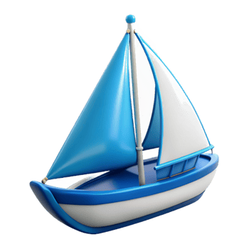 splendinotable Blue sailboat, white sails, detailerigging, studio lighting, render, isolateon transparent background,high-resolution product photography png