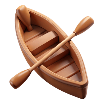 elegant romantic avant-garde Brown wooden canoe, detailepaddles, soft lighting, top-down view, render, isolateon transparent background,high-resolution product photography artisan png