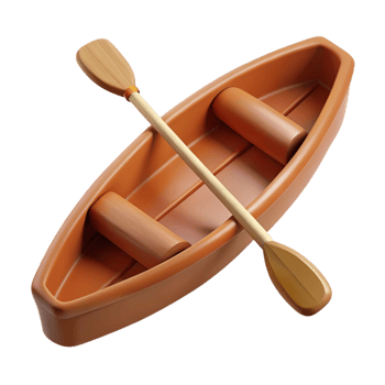 breathtaking dynamic tropical Brown wooden canoe, detailepaddles, soft lighting, top-down view, render, isolateon transparent background,high-resolution product photography perfect clarity png